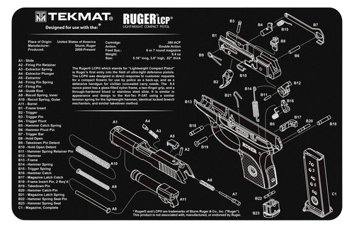 TekMat TEKR17RUGERLC9 Original Cleaning Mat  Ruger LCP Parts Diagram 11 x 17