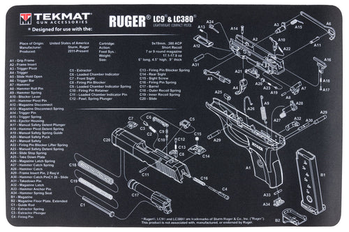 TekMat TEKR17RUGERLC9 Ultra Premium Cleaning Mat  Ruger LC9 Parts Diagram 11 x 17
